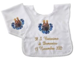 Picture of CUSTOMIZED Pure cotton christening Vest + Handkerchief with name, date and image - White