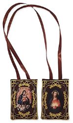 Picture of Embroidered Scapular Our Lady of Mount Carmel and Sacred Heart of Jesus 4,0x6,0 inch - Brown