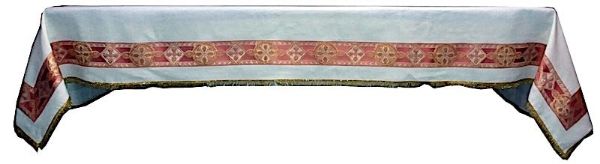 Immagine di Tovaglia da altare bianca in lino con gallone140x250 cm