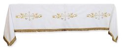 Imagen de Mantel de altar cm 250x150 algodón 3 Cruces doradas Espigas de trigo, 3 bordados frontales - Blanco