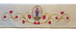 Picture of CUSTOMIZED Satin altar tablecloth with Rose and Swarovski embroidery, custom image 63x39 inch - White, Ivory