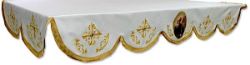 Picture of CUSTOMIZED Satin altar tablecloth gold embroidery, precious stones, custom image 79x35 inch - White, Ivory
