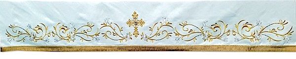 Imagen de Mantel de altar de satén bordado en oro y plata adornado con piedras preciosas 160x100 cm - Blanco, Marfil