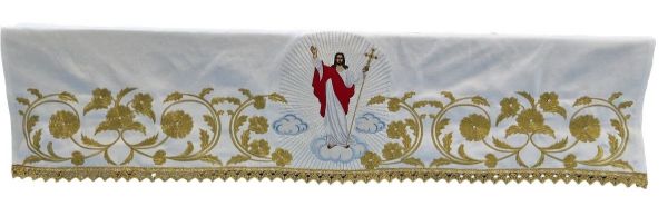 Immagine di Tovaglia altare Gesù Risorto raso di cotone cm 160x100 - Bianco, Avorio