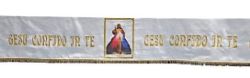 Immagine di Tovaglia altare Gesù Misericordioso raso di cotone, scritte ricamate cm 250x150 - Bianco, Avorio