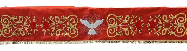 Immagine di Tovaglia altare raso di cotone ricamo frontale Spirito Santo cm 250x150 - Rosso, Avorio