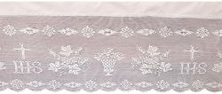 Picture of MADE TO MEASURE Pure linen altar tablecloth with lace IHS Grapes and Flowers - White
