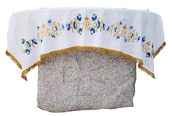 Picture of MADE TO MEASURE Marian Altar Cloth | Satin | 5 front embroideries | Ivory