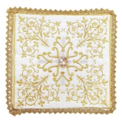 Picture of Stiff cotton satin liturgical Pall cover, Cross embroidery and stones - Ivory, Violet, Red, Green