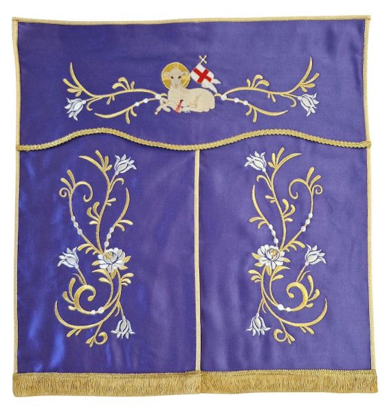 Immagine di Conopeo per Tabernacolo ricamato in raso Agnello e Fiori 40x50 cm