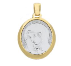 Picture of Madonna Our Lady of Sorrows Sacred Medal Round Pendant gr 2,4 Bicolour yellow white Gold 18k for Woman 