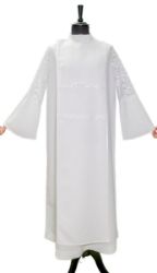 Picture of First Communion Tunic for girls with lace perforated sleeves and detachable scapular