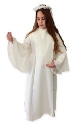 Imagen de Elegante túnica de Comunión para niña en tejido vaticano manga de abanico, agremano y cruz con strass.