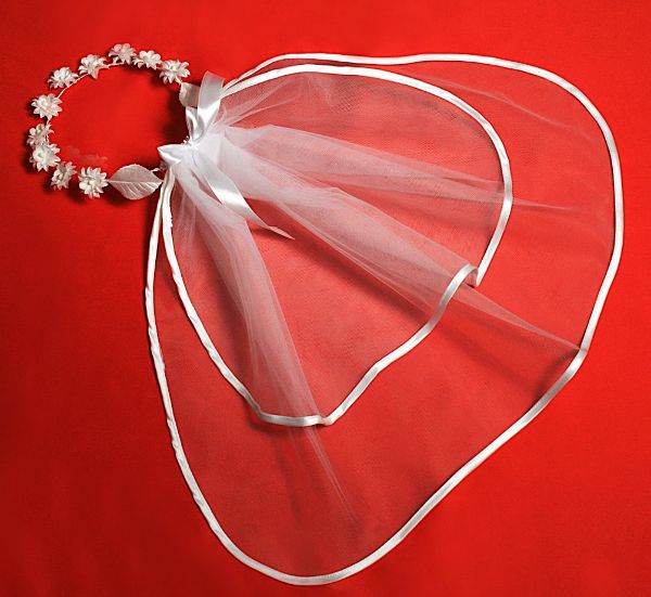 Imagen de Velo Primera Comunión blanco de tulle con Coronilla
