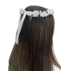 Picture of First Communion Wreath with flowers and beads - White