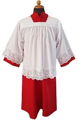 Picture of White cotton blend altar server surplice with floral lace