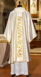 Picture of Solemn baroque Dalmatic in cotton silk embroidered with stones - Ivory, Violet, Red, Green
