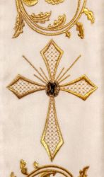 Immagine di Stola sacerdotale barocca solenne cotone mano seta ricamata con pietre - Avorio, Viola, Rosso, Verde