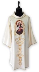 Picture of CUSTOMIZED Embroidered cotton satin Dalmatic with custom image - Ivory, Violet, Red, Green