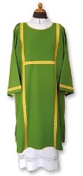 Picture of Vatican fabric Dalmatic with gold border applied - Ivory, Violet, Red, Green, White, Pink, Morello