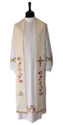 Picture of Franciscan priestly Stole in Vatican fabric, Franciscan embroidery - Ivory, Violet, Red, Green, White, Pink, Morello