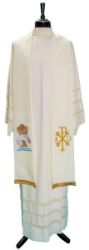 Picture of Priestly Stole with Peace Alpha Omega and Bread Fish embroidery - Ivory, Violet, Red, Green, White, Pink, Morello