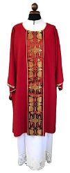 Picture of Vatican fabric Dalmatic with stolon applied on front - Ivory, Violet, Red, Green, White