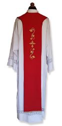 Imagen de Tristola litúrgica bicolor tejido Vaticano Cruz y Hojas bordadas oro - Rojo e Morado