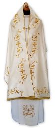 Picture of Cotton satin Humeral Veil with gold embroidery,luminous stones, JHS embroidery 25x98 inch - Ivory