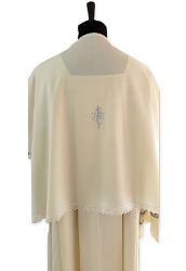 Picture of Ivory pure wool liturgical Amice with elegant partition and embroidered Cross