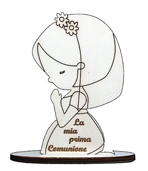 Picture of Italian First Communion wooden favors for girls 12x8 cm Girl praying