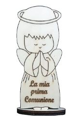 Imagen de Recuerdo de madera - Ángel con manos unidas y inscripción “Mi Primera Comunión” cm 12x5