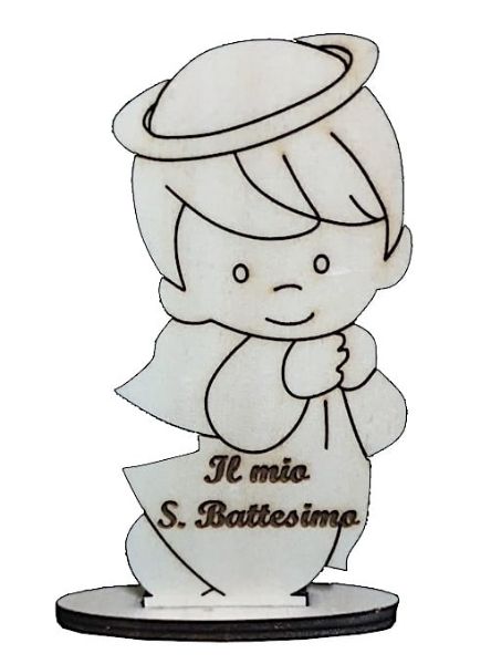 Imagen de Recuerdos de madera para Bautizo niño 12x6 cm Ángel