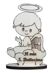 Imagen de Recuerdo de madera - Ángel con nube y inscripción "Mi Santo Bautizo" cm 12x7,5