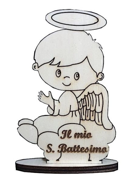 Imagen de Recuerdos de madera para Bautizo niño 12x7,5 cm Ángel