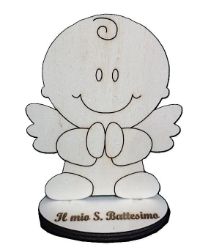 Immagine di Bomboniera in legno Angioletto con incisione "Il mio S. Battesimo" sulla base cm 12x9,5