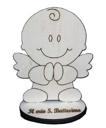 2 Bomboniere Battesimo Icona Cuore In Legno Con Fonte Battesimale, 7,5x7,5 Cm, Con Nastrino E Scatola - 4