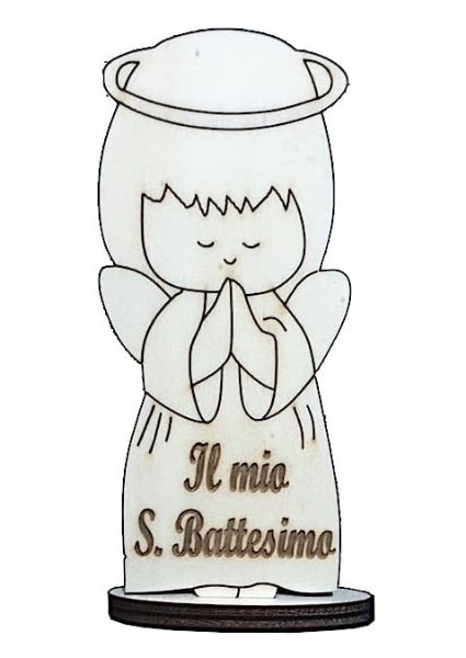 Picture of Wooden favor - Angel with clasped hands and engraved inscription "My Holy Baptism" cm 12x5 