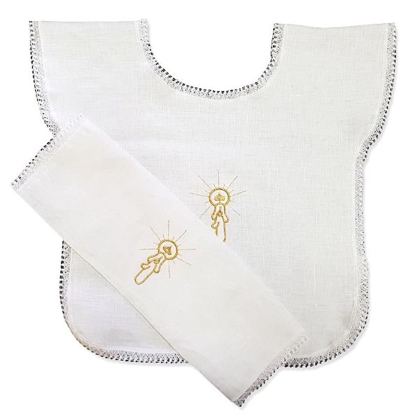 Picture of 10 Pieces - White cotton Christening Bibs & Handkerchiefs, Candle embroidery