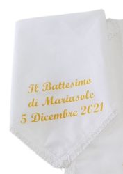 Immagine di PERSONALIZZATO Fazzoletto Battesimo cotone nome e data personalizzati - Giallo, Azzurro, Rosa