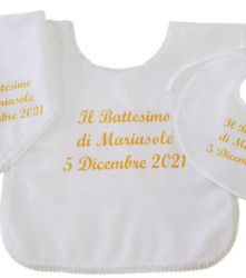 Picture of CUSTOMIZED Pure cotton Christening Bib, customized name and date - Yellow, Light Blue, Pink