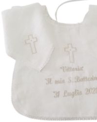 Immagine di PERSONALIZZATO Set “Il mio Battesimo” cotone - Camicina nome e data + Fazzoletto -Bianco