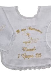 Picture of CUSTOMIZED Pure linen Baptism Bib “Il mio Battesimo”, name and date - White