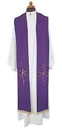 Picture of Double-face priestly Stole in Vatican fabric with JHS and Cross - Ivory, Violet, Red, Green