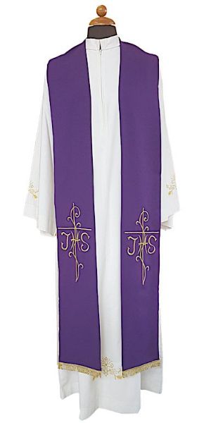 Imagen de Estola para sacerdotes bicolor double-face tela Vaticana bordado Cruz JHS