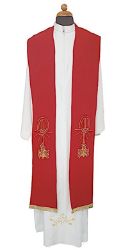 Picture of Double-face priestly Stole in Vatican fabric with Peace Lilies and Dove - Ivory, Violet, Red, Green
