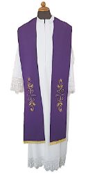 Imagen de Estola sacerdotal bicolor tejido Vaticano bordados Cruz y Espigas - Marfil, Morado, Rojo, Verde
