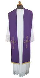 Imagen de Estola sacerdotal bicolor tejido Vaticano bordado Cruz - Marfil, Morado, Rojo, Verde
