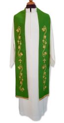 Picture of Stiff cotton-blend priestly Stole with Leaves and Cross embroidery - Ivory, Violet, Red, Green