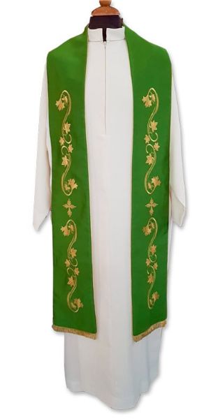 Immagine di Stola sacerdotale in rasone ricamata oro Foglie e Croce